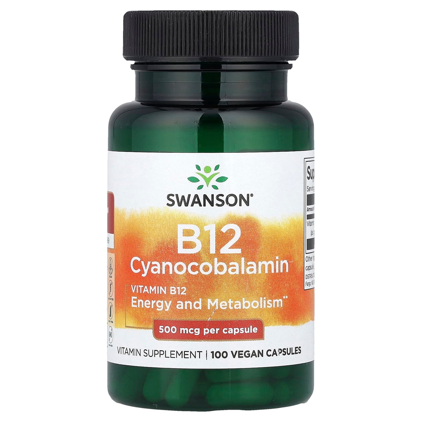 Swanson, Vitamin B12, 500 mcg, 100 Vegan Capsules - Image 1