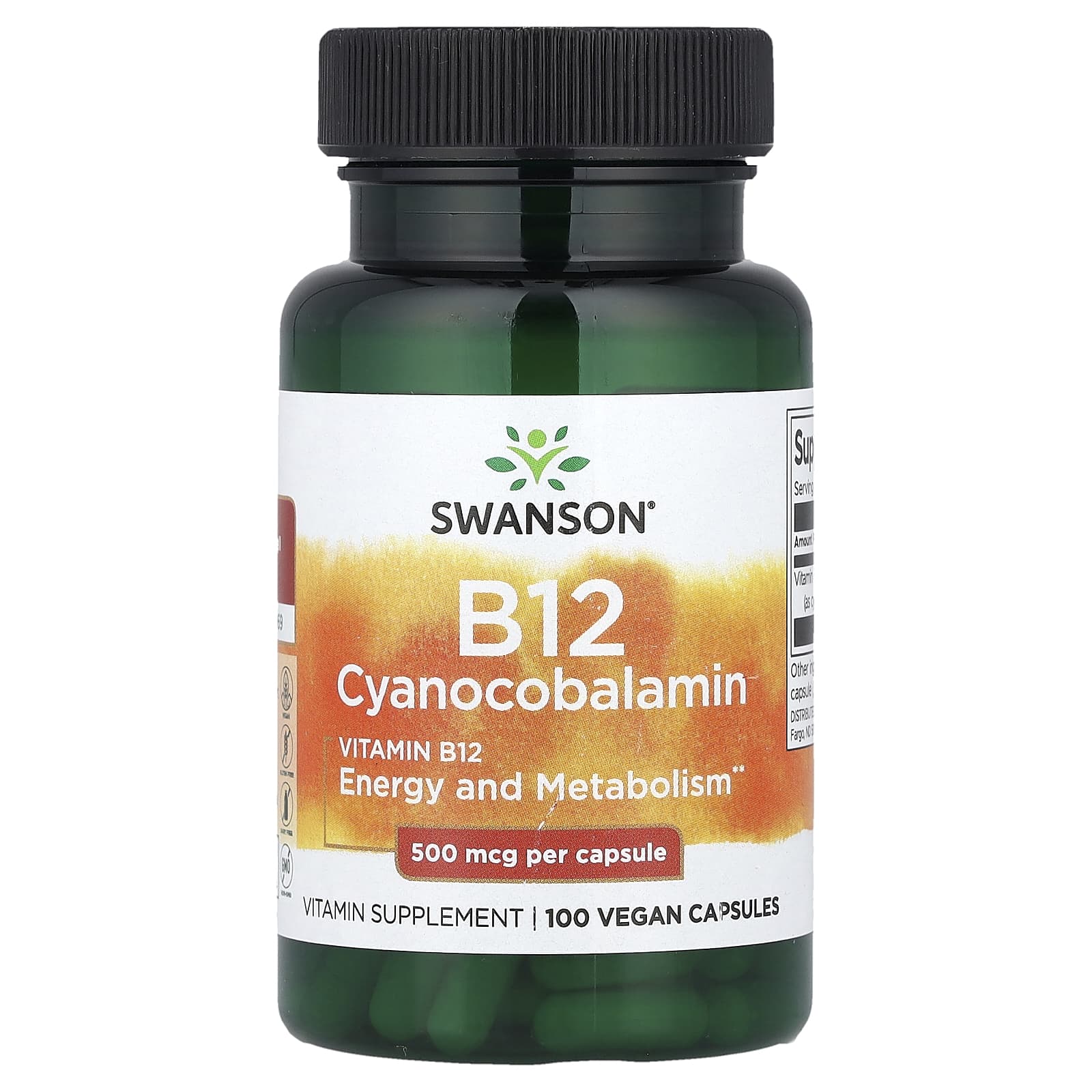 Swanson, Vitamin B12, 500 mcg, 100 Vegan Capsules - Image 1