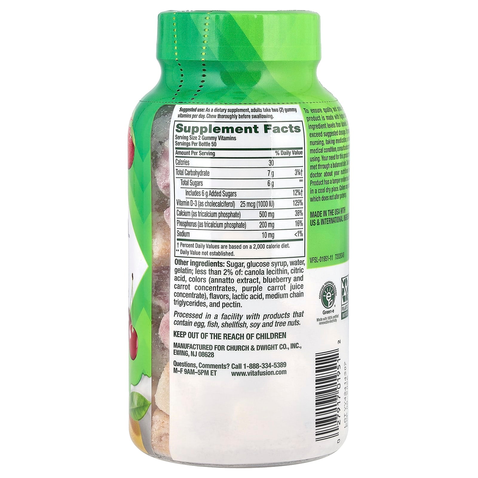 VitaFusion, Calcium, Fruit & Cream , 500 mg, 100 Gummies (250 mg per Gummy) - Image 2