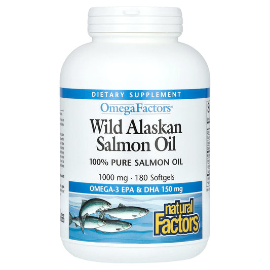 Natural Factors, Omega Factors, Wild Alaskan Salmon Oil, 1,000 mg, 180 Softgels - Image 1