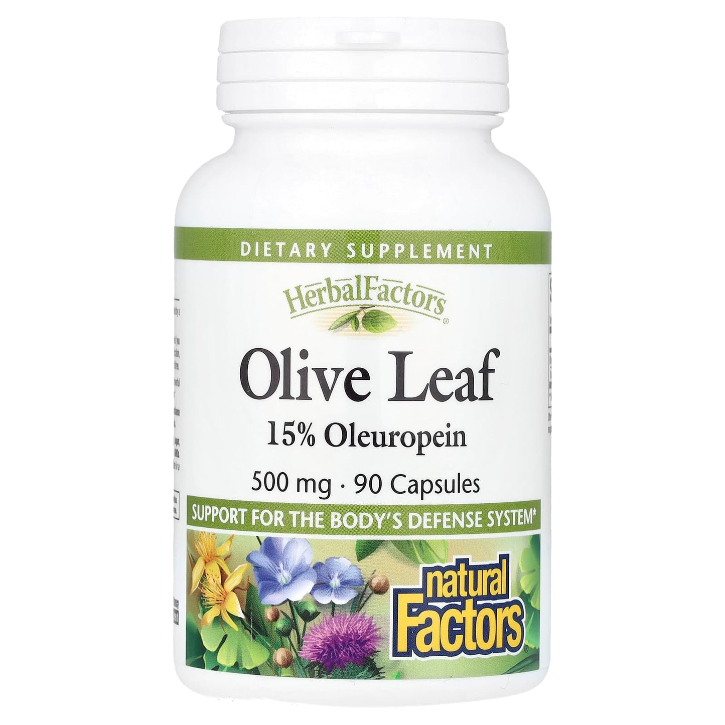 Natural Factors, HerbalFactors®, Olive Leaf, 500 mg, 90 Capsules - Image 1