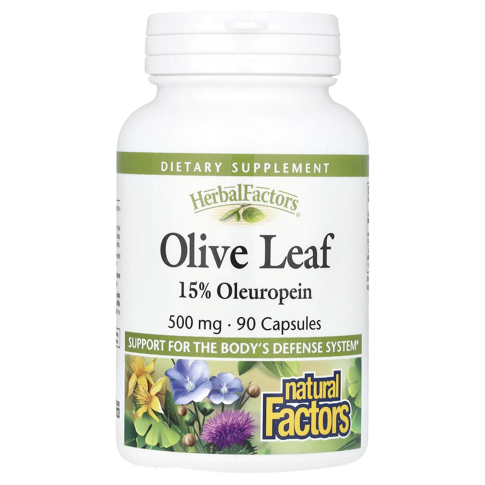 Natural Factors, HerbalFactors®, Olive Leaf, 500 mg, 90 Capsules - Image 1
