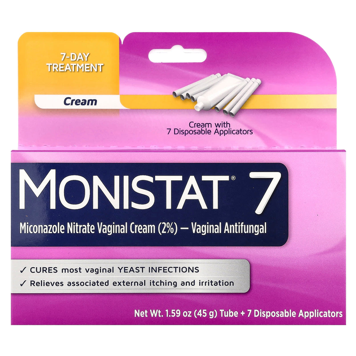 Monistat, 7-Day Treatment Cream, 7 Disposable Applicators + 1.59 oz (45 g) Tube - Image 2