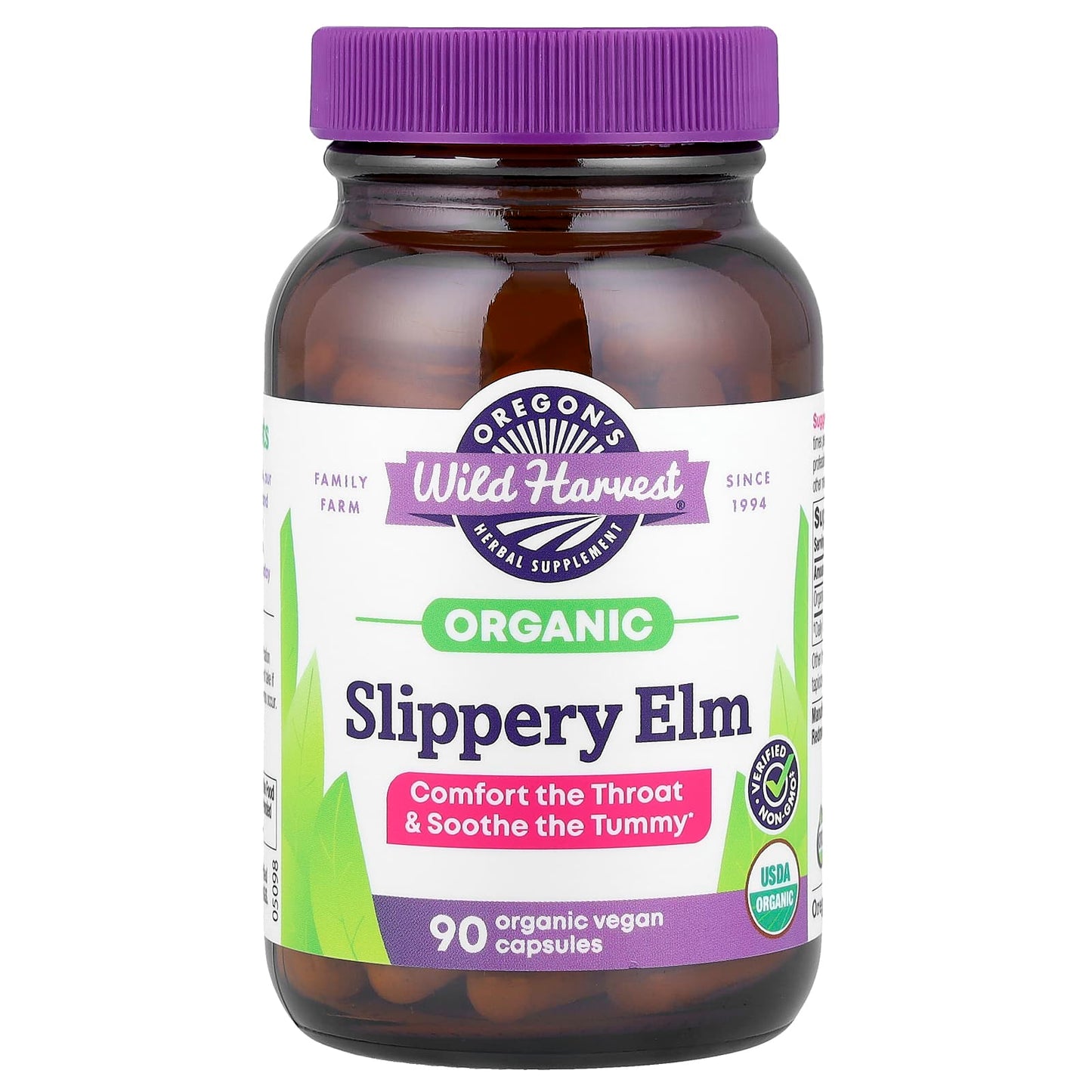 Oregon's Wild Harvest, Organic Slippery Elm, 90 Organic Vegan Capsules (400 mg per Capsule) - Image 1