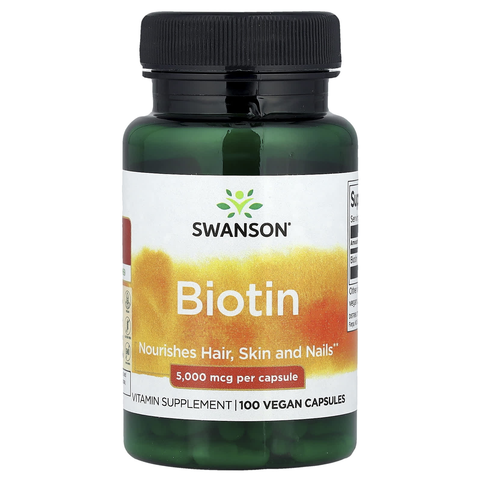 Swanson, Biotin, 5,000 mcg, 100 Vegan Capsules - Image 1