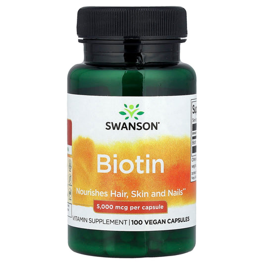 Swanson, Biotin, 5,000 mcg, 100 Vegan Capsules - Image 1