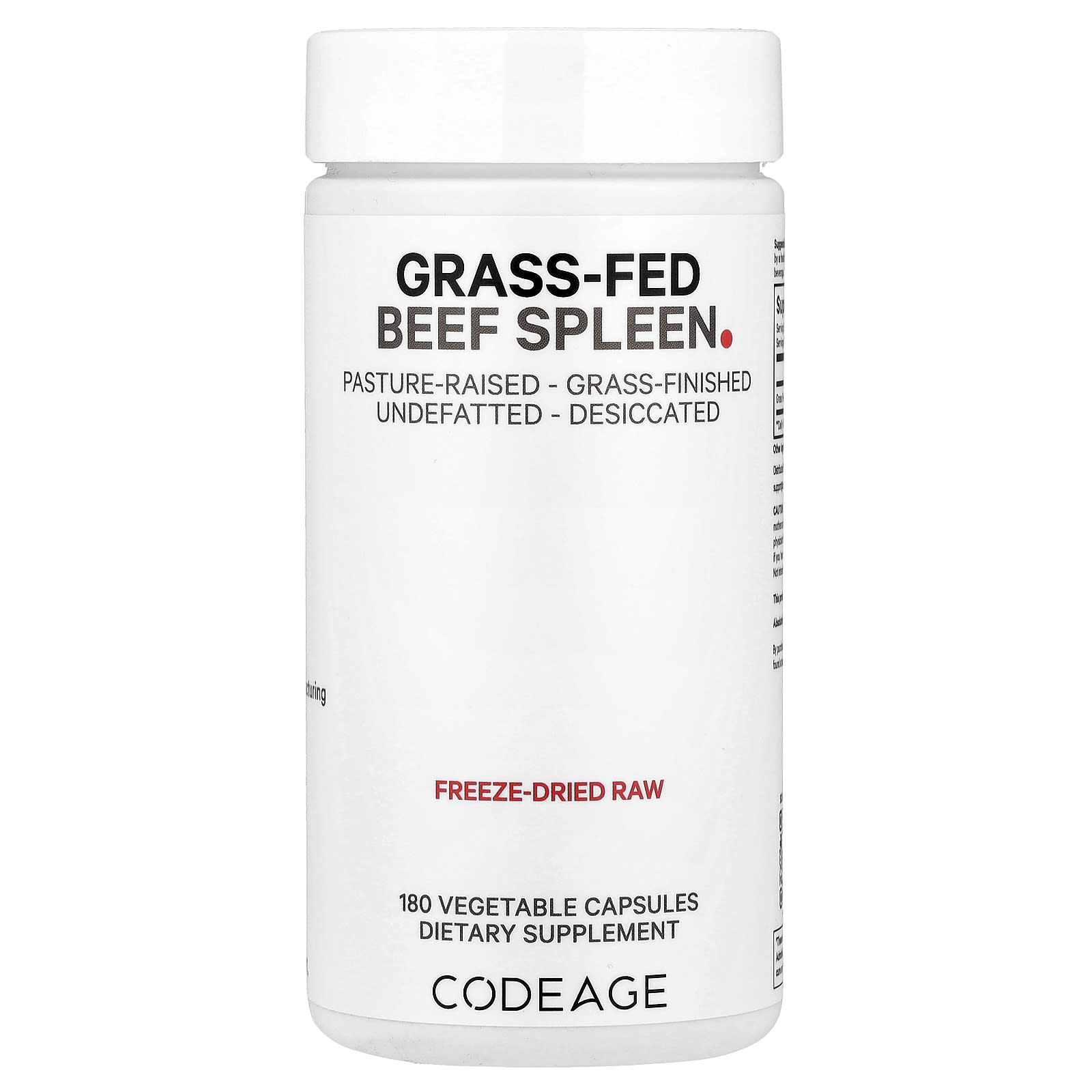 Grass-Fed Beef Spleen 180 Capsules by CodeAge - Boost Your Energy & Immune System - Image 1