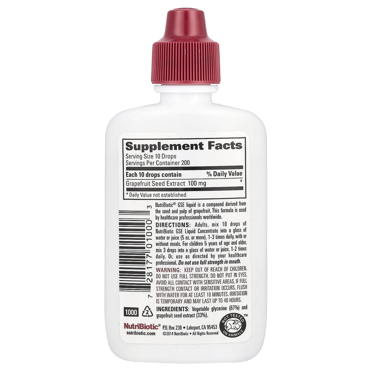 NutriBiotic, Vegan GSE Grapefruit Seed Extract, Liquid Concentrate, 100 mg, 2 fl oz (59 ml) - Image 2