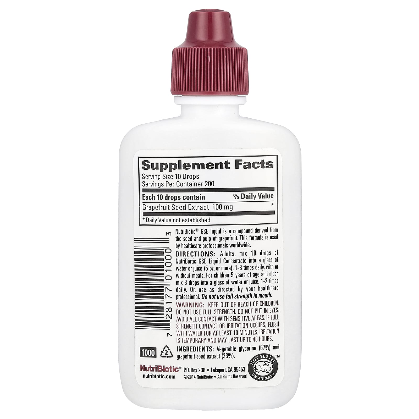 NutriBiotic, Vegan GSE Grapefruit Seed Extract, Liquid Concentrate, 100 mg, 2 fl oz (59 ml) - Image 2