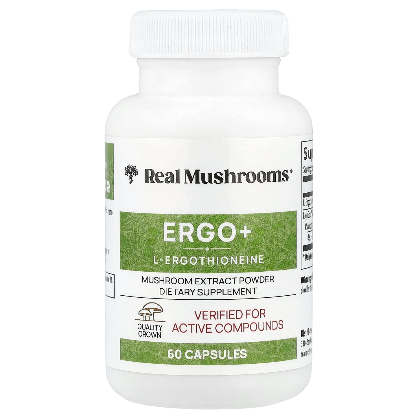 Real Mushrooms, ERGO + L-Ergothioneine, 60 Capsules - Image 1