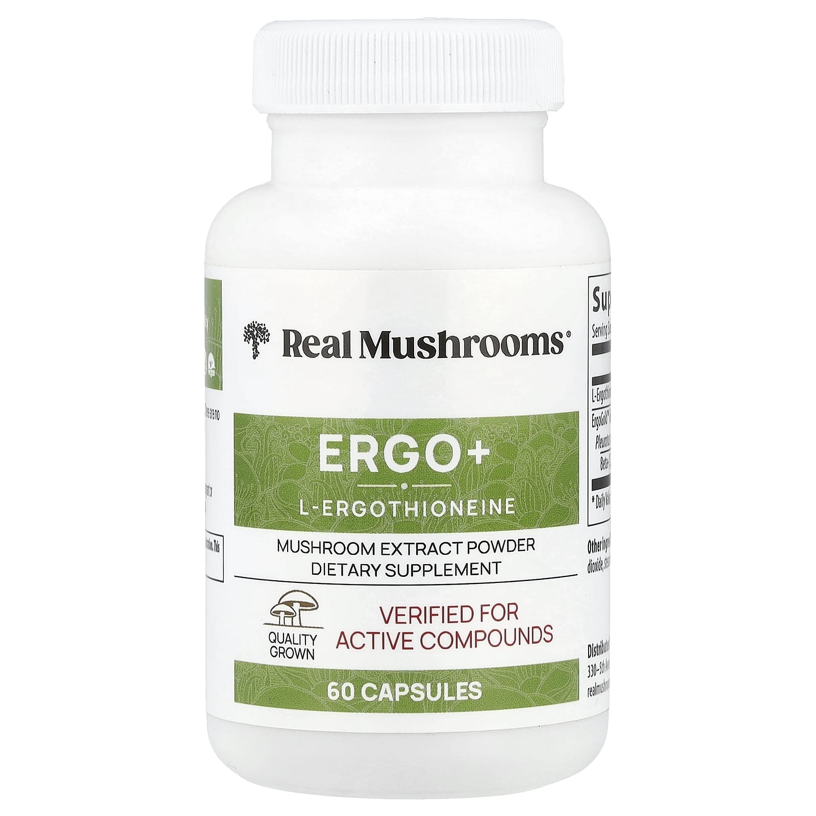 Real Mushrooms, ERGO + L-Ergothioneine, 60 Capsules - Image 1