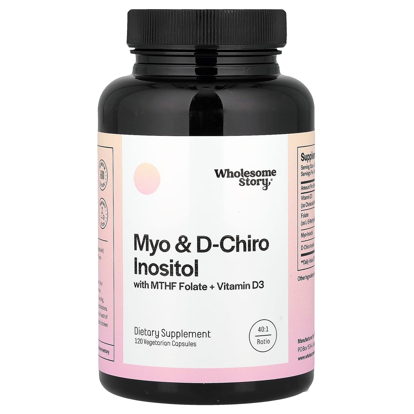 Wholesome Story, Myo & D-Chiro Inositol with MTHF Folate + Vitamin D3, 120 Vegetarian Capsules - Image 1