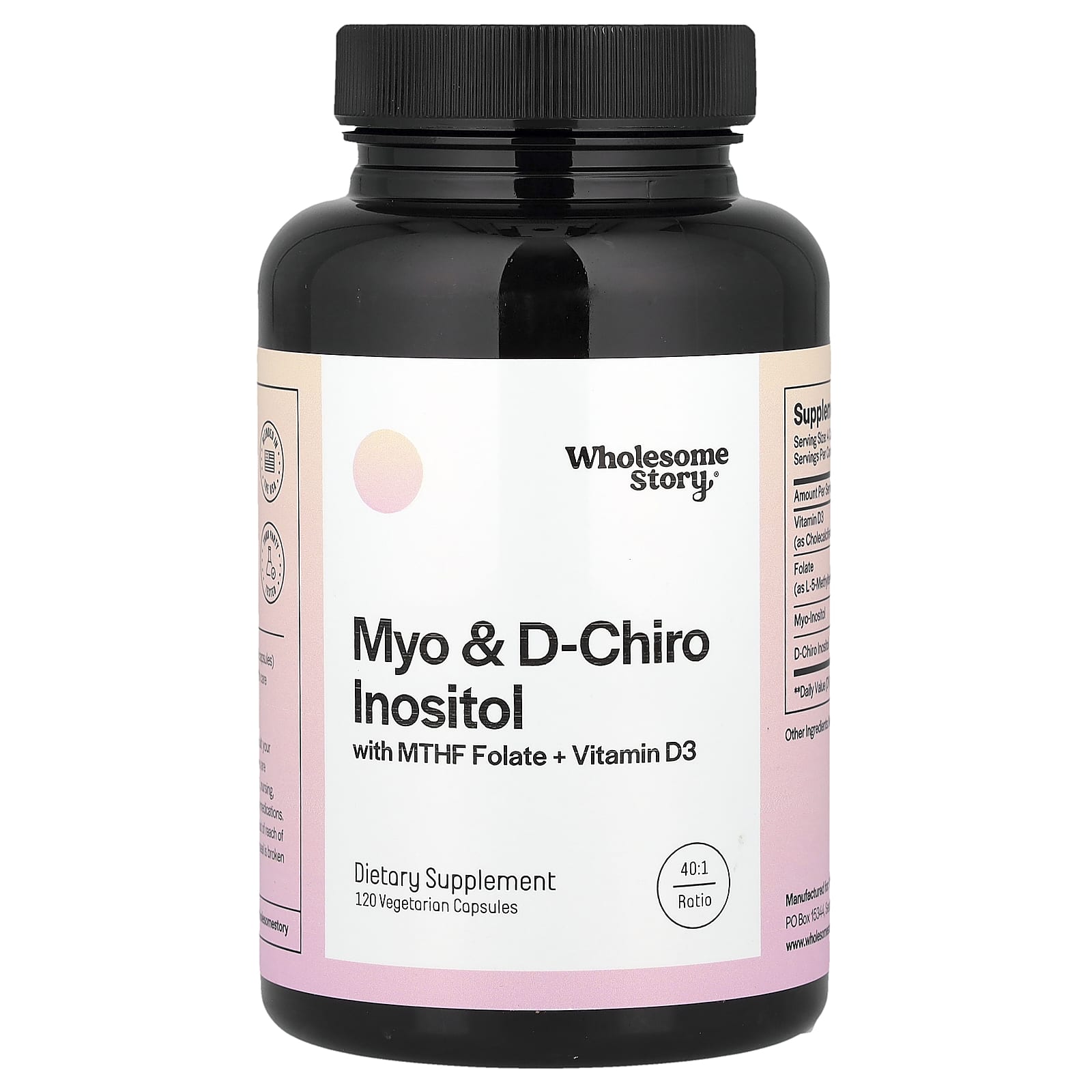 Wholesome Story, Myo & D-Chiro Inositol with MTHF Folate + Vitamin D3, 120 Vegetarian Capsules - Image 1