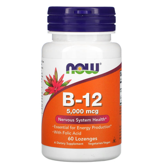 NOW Foods, B-12, 5,000 mcg, 60 Lozenges - Image 1