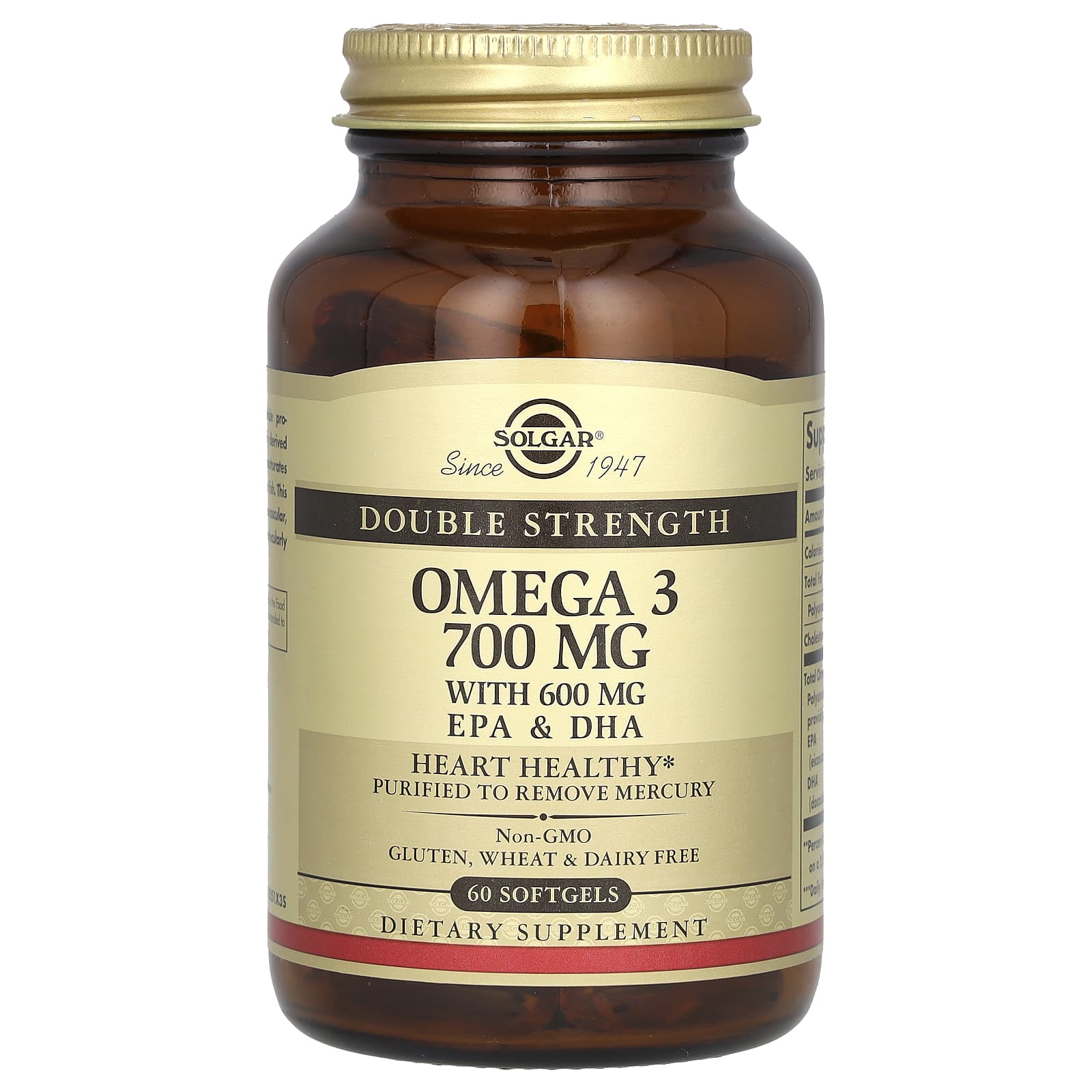 Solgar, Omega-3, Double Strength, 700 mg, 60 Softgels - Image 1