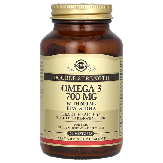 Solgar, Omega-3, Double Strength, 700 mg, 60 Softgels - Image 1