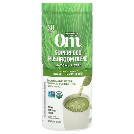 Om Mushrooms, Superfood Mushroom Blend, Matcha Latte , 8.47 oz (240 g) - Image 1