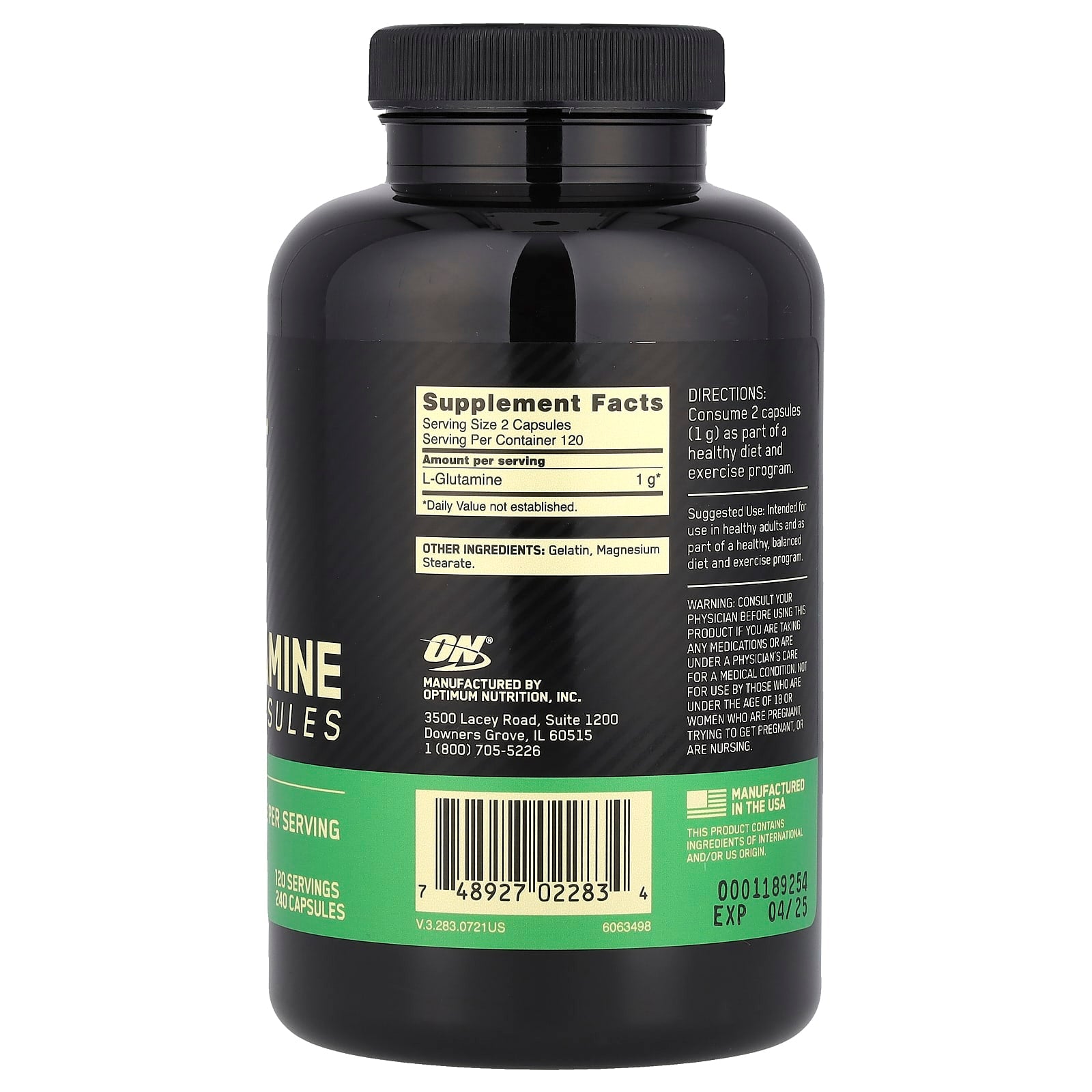 Optimum Nutrition, Glutamine, 240 Capsules (0.5 g per Capsule) - Image 2