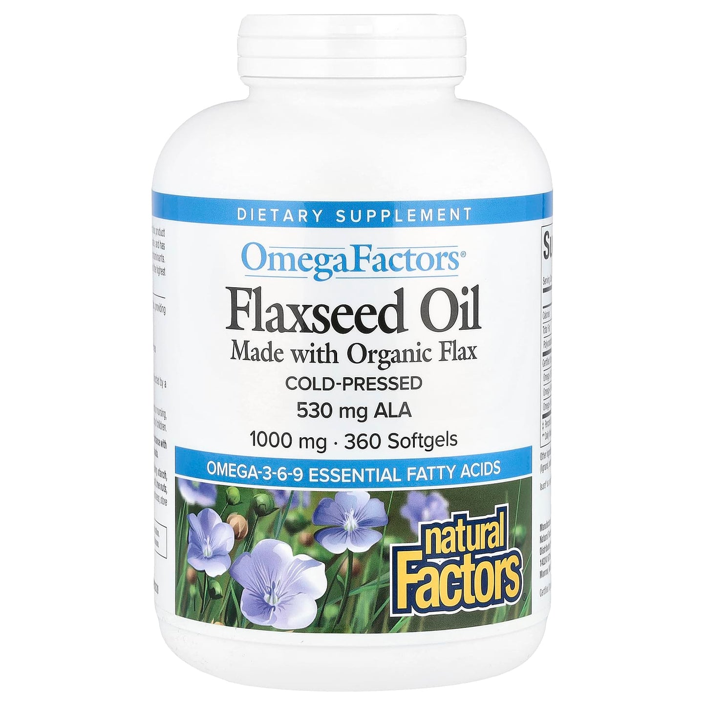 Natural Factors, OmegaFactors®, Flaxseed Oil, 1,000 mg, 360 Softgels - Image 1