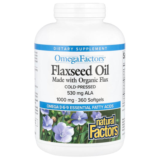 Natural Factors, OmegaFactors®, Flaxseed Oil, 1,000 mg, 360 Softgels - Image 1