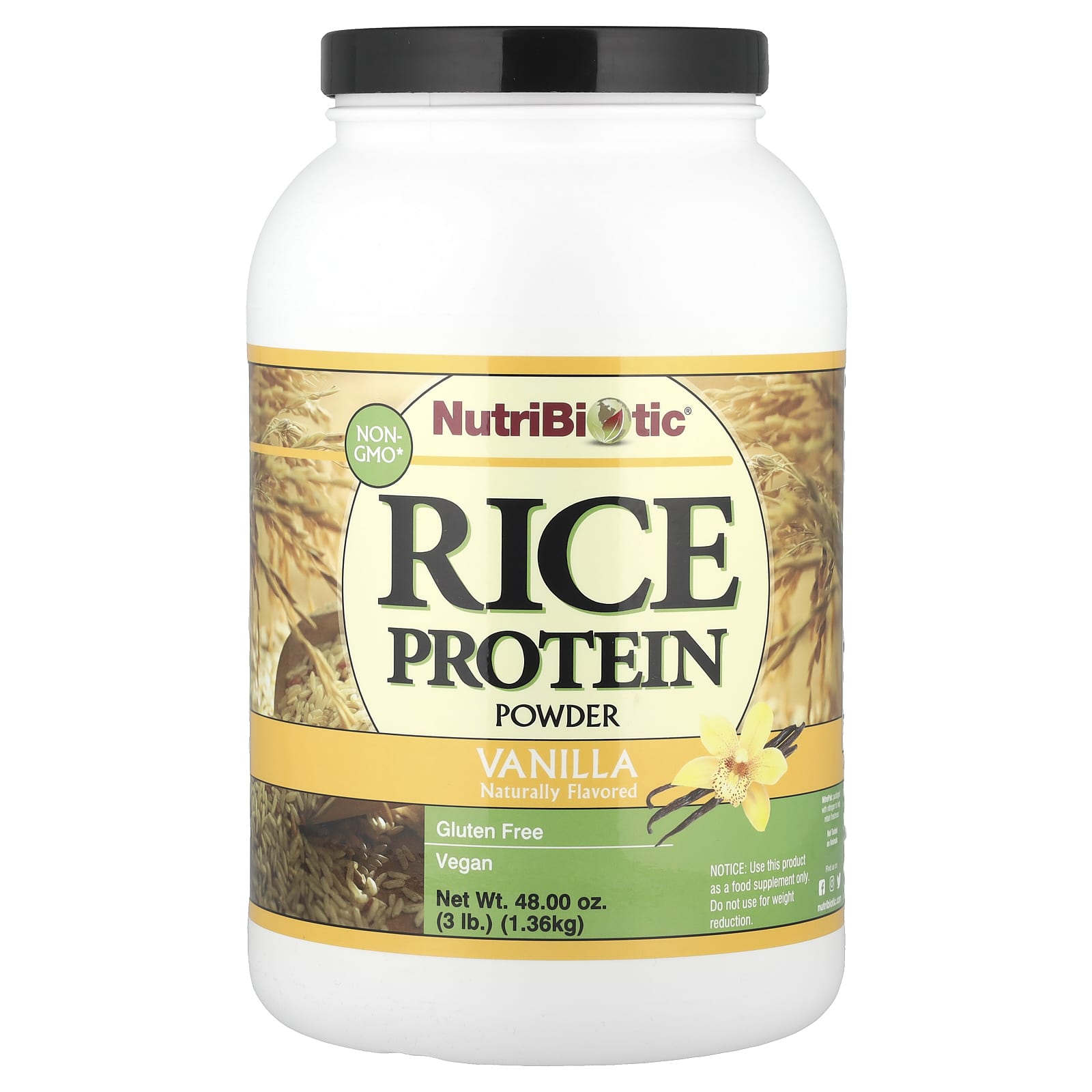 NutriBiotic, Rice Protein Powder, Vanilla, 3 lb (1.36 kg) - Image 1