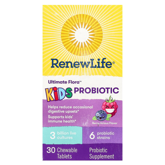 Renew Life, Ultimate Flora, Kids Probiotic, Berry-licious, 3 Billion Live Cultures, 30 Chewable Tablets - Image 1