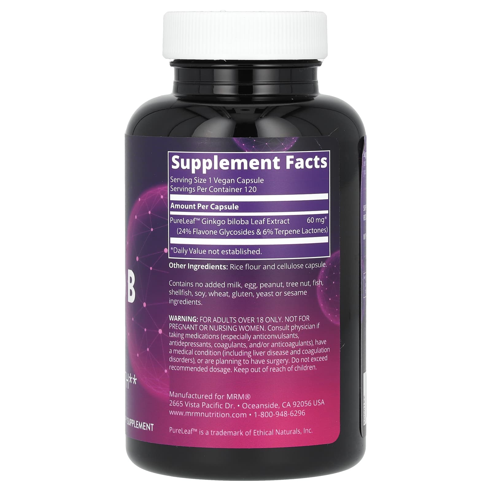 MRM Nutrition, Ginkgo B, 60 mg, 120 Vegan Capsules - Image 2