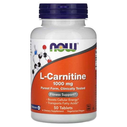 NOW Foods, L-Carnitine, 1,000 mg, 50 Tablets - Image 1