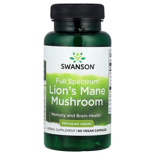 Swanson, Full Spectrum® Lion's Mane Mushroom, 500 mg, 60 Vegan Capsules - Image 1