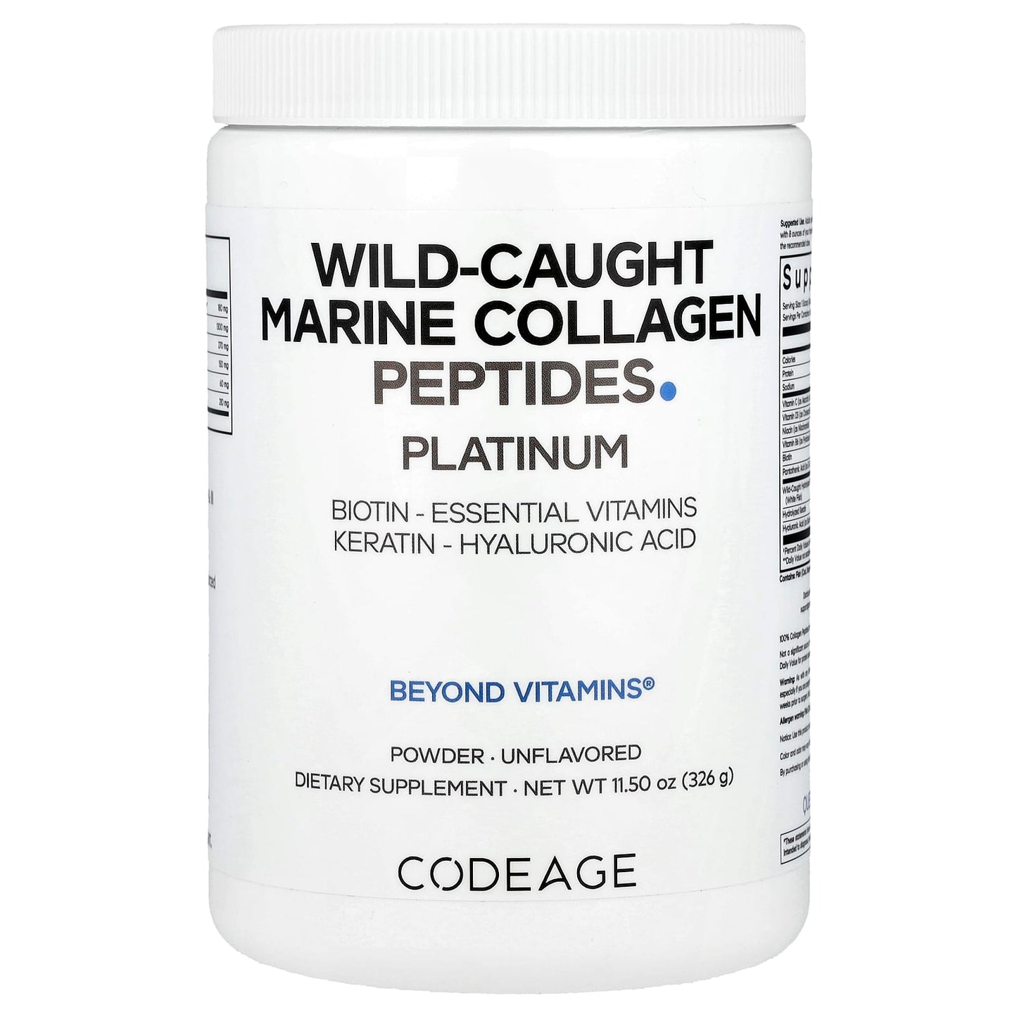 Wild-Caught Marine Collagen Peptides Powder by CodeAge - Unflavored, 326g - Image 1