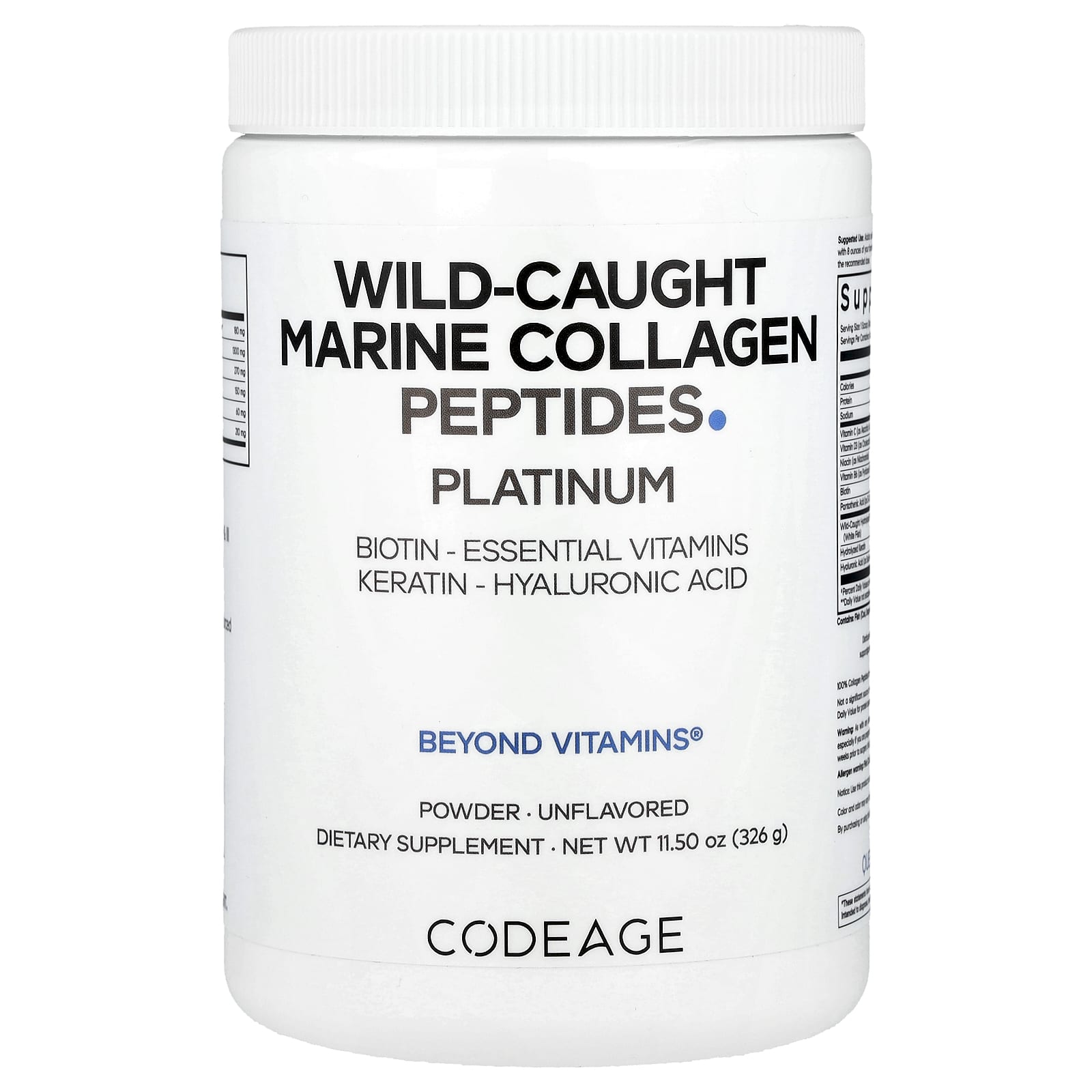 Wild-Caught Marine Collagen Peptides Powder by CodeAge - Unflavored, 326g - Image 1