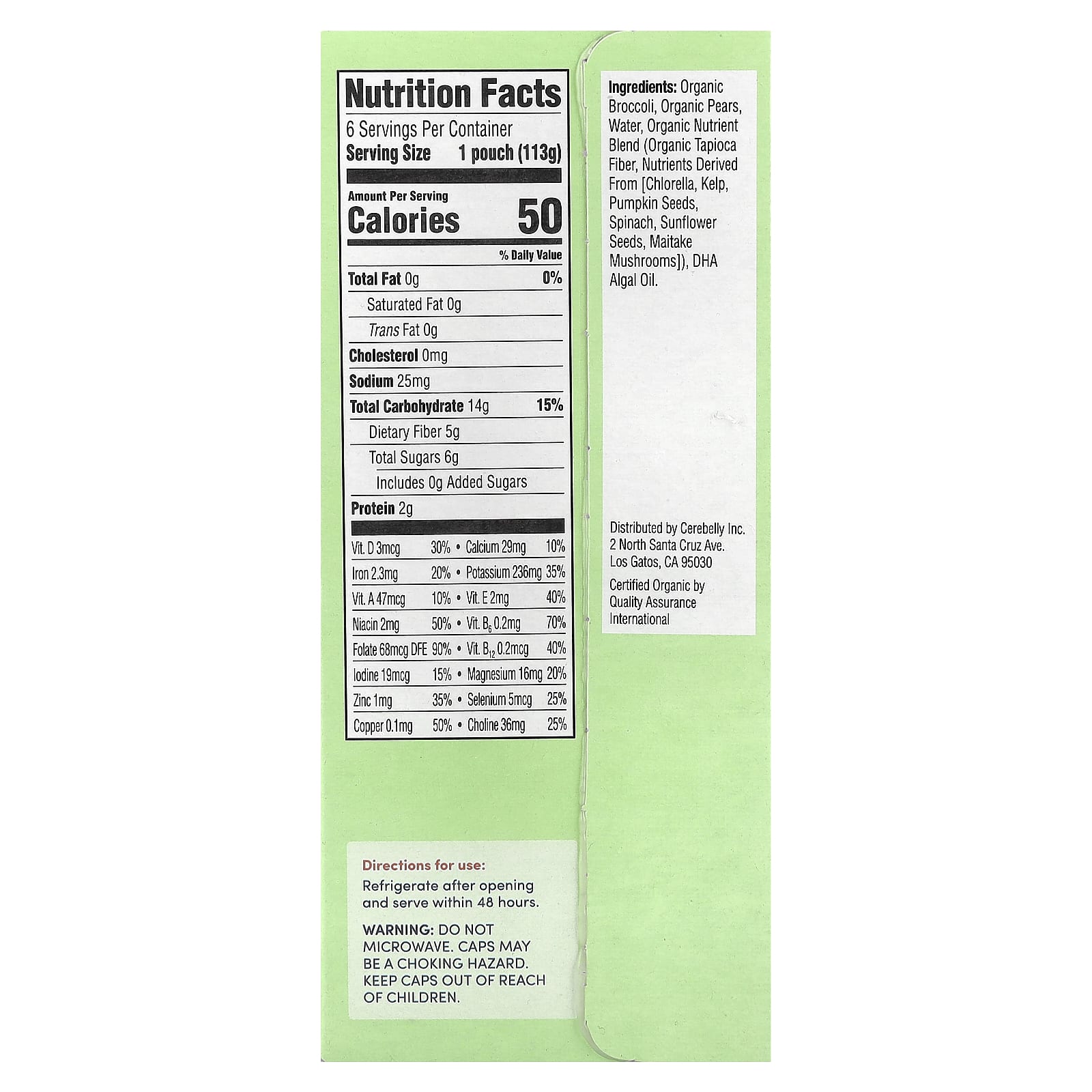 Cerebelly Organic Baby Puree: Brain-Boosting Broccoli & Pear - Image 2