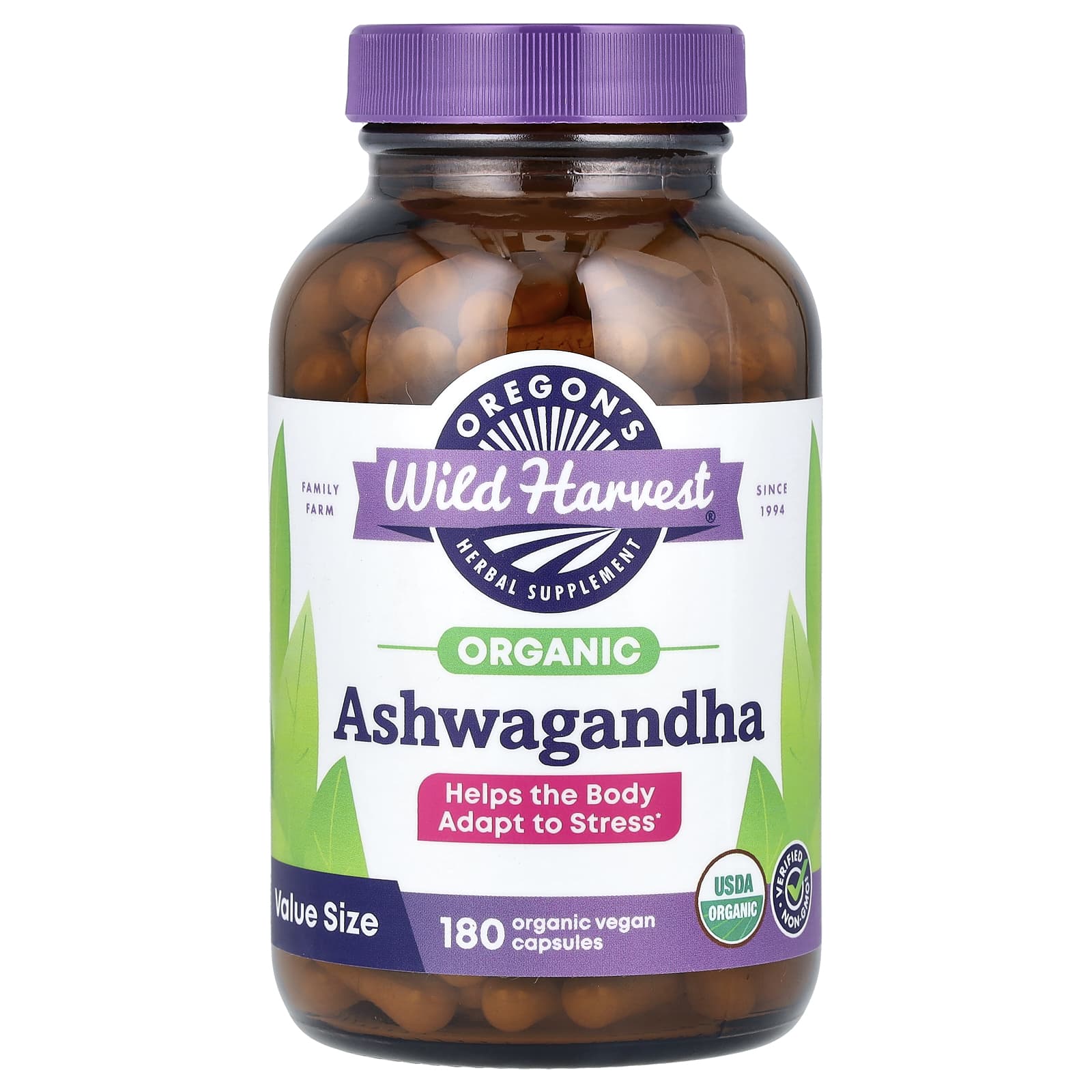 Oregon's Wild Harvest, Organic Ashwagandha, 180 Organic Vegan Capsules (400 mg per Capsule) - Image 1