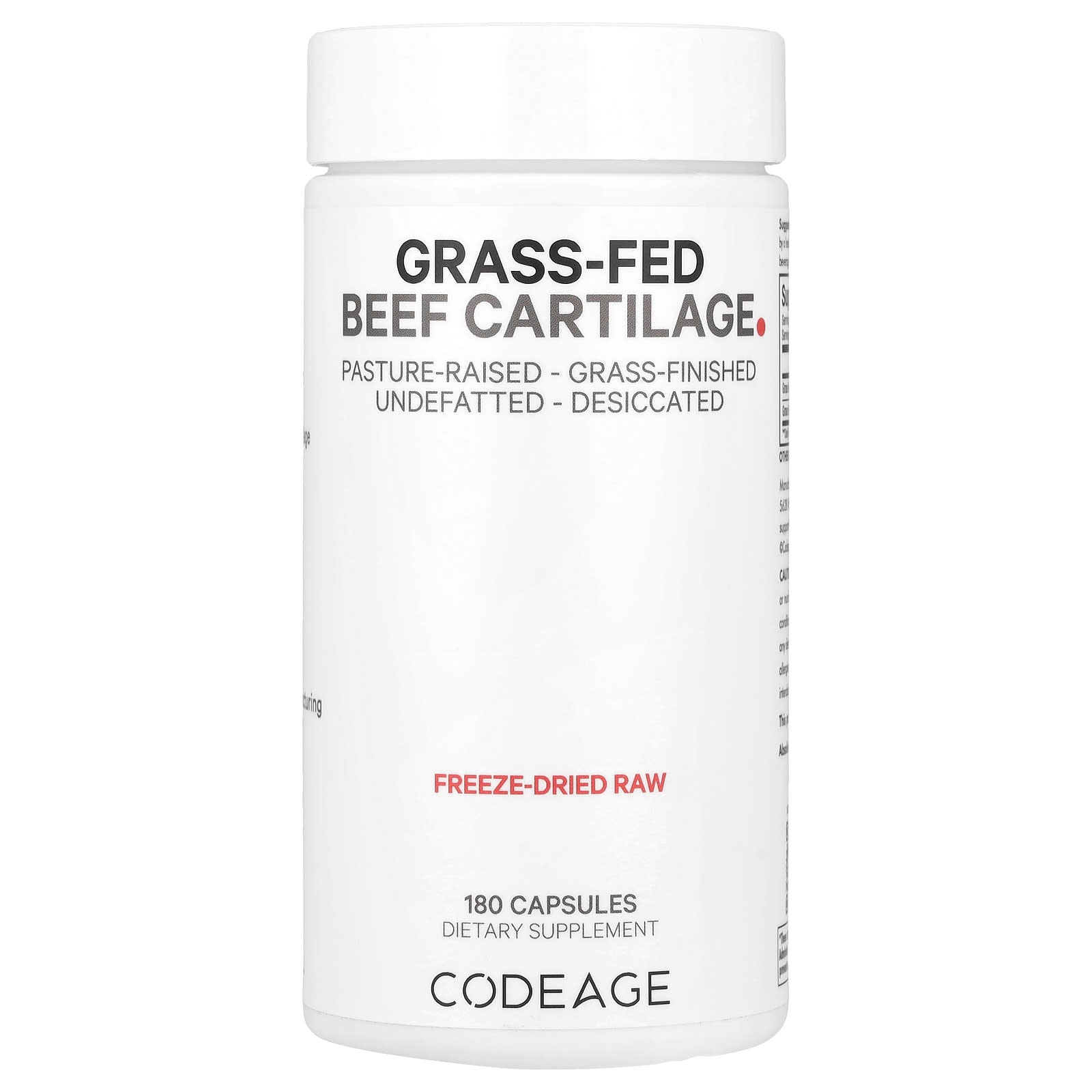 Codeage Grass Fed Beef Cartilage Supplement, 180 Capsules, Pasture Raised - Image 1