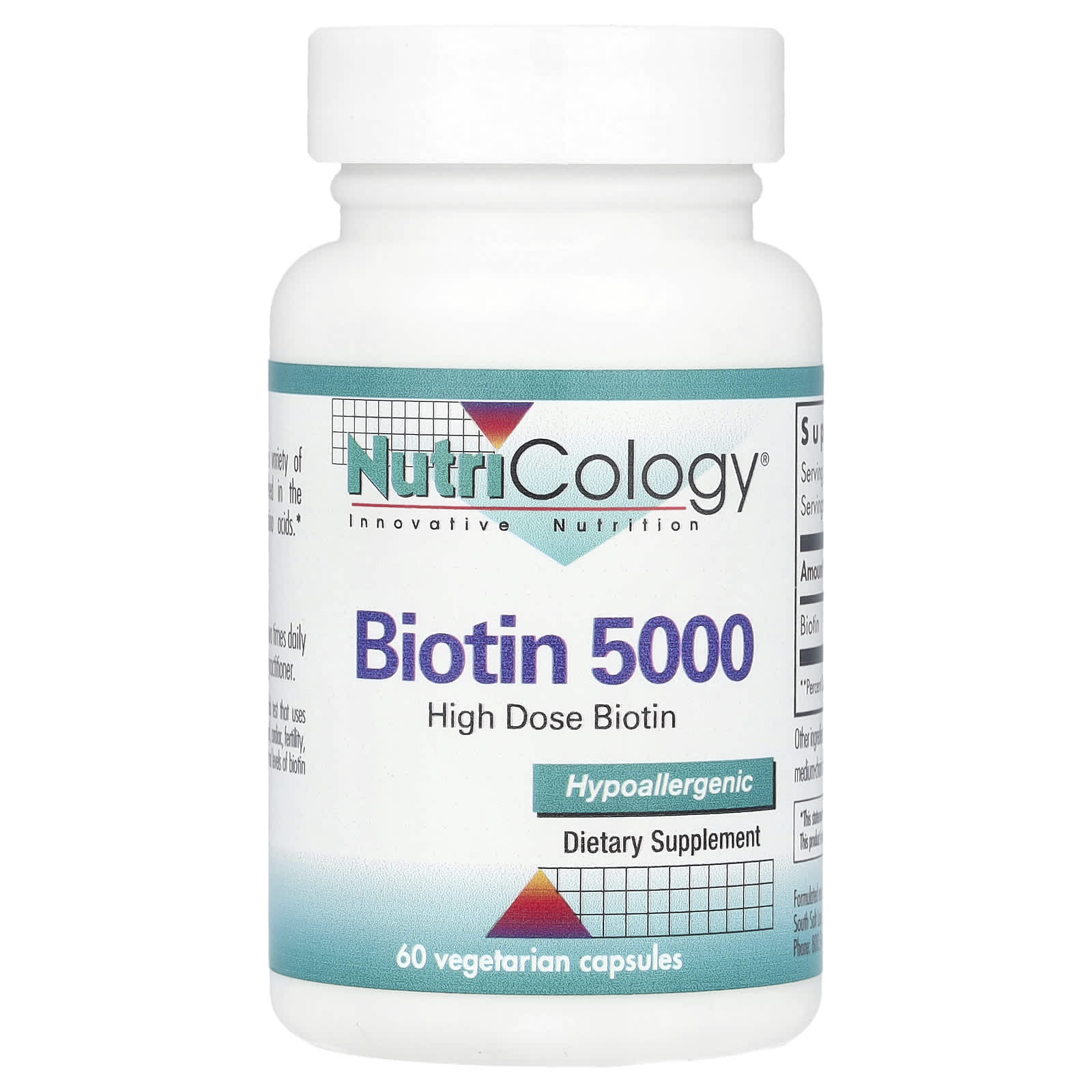 Nutricology, Biotin 5000, 5,000 mcg , 60 Vegetarian Capsules - Image 1