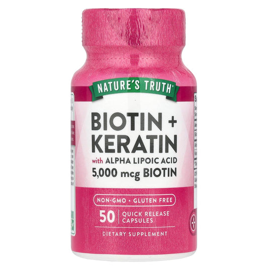 Nature's Truth, Biotin + Keratin with Alpha Lipoic Acid, 50 Quick Release Capsules - Image 1