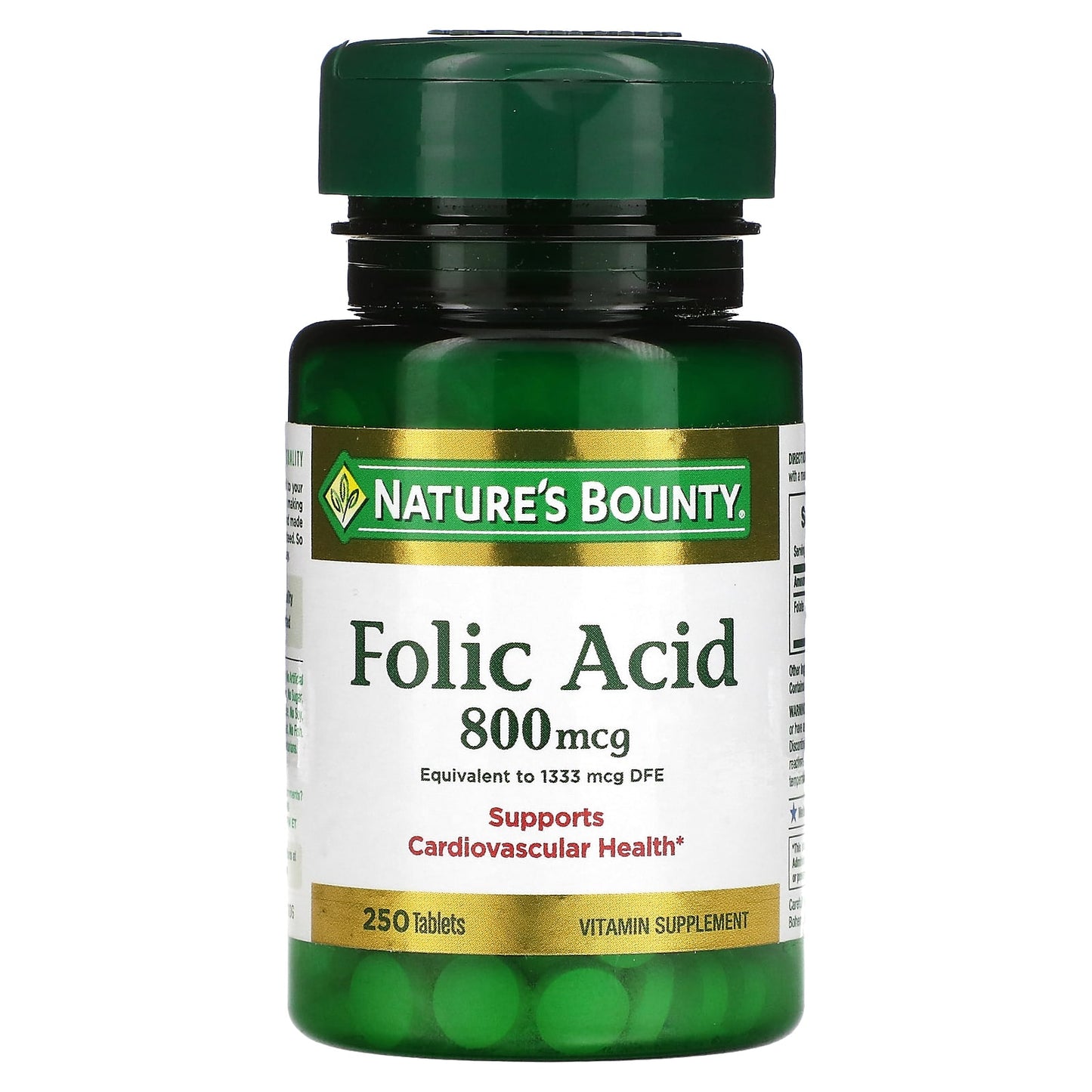 Nature's Bounty, Folic Acid, 800 mcg, 250 Tablets - Image 1