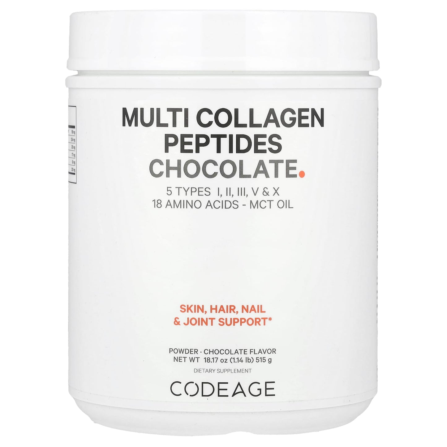 Codeage Multi Collagen Peptides Powder, Chocolate, 18.17 oz - Skin, Hair & Joint Support - Image 1