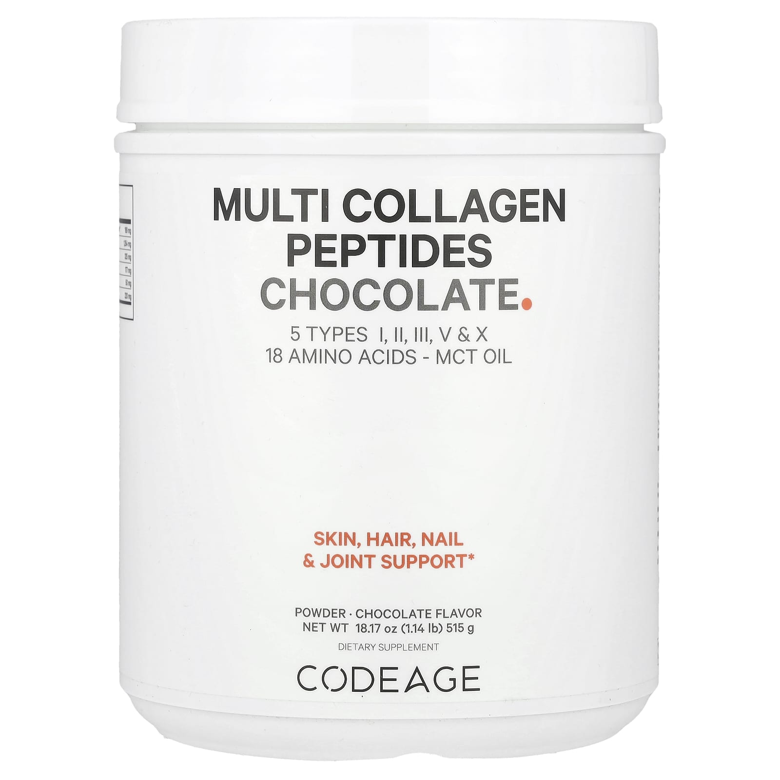 Codeage Multi Collagen Peptides Powder, Chocolate, 18.17 oz - Skin, Hair & Joint Support - Image 1