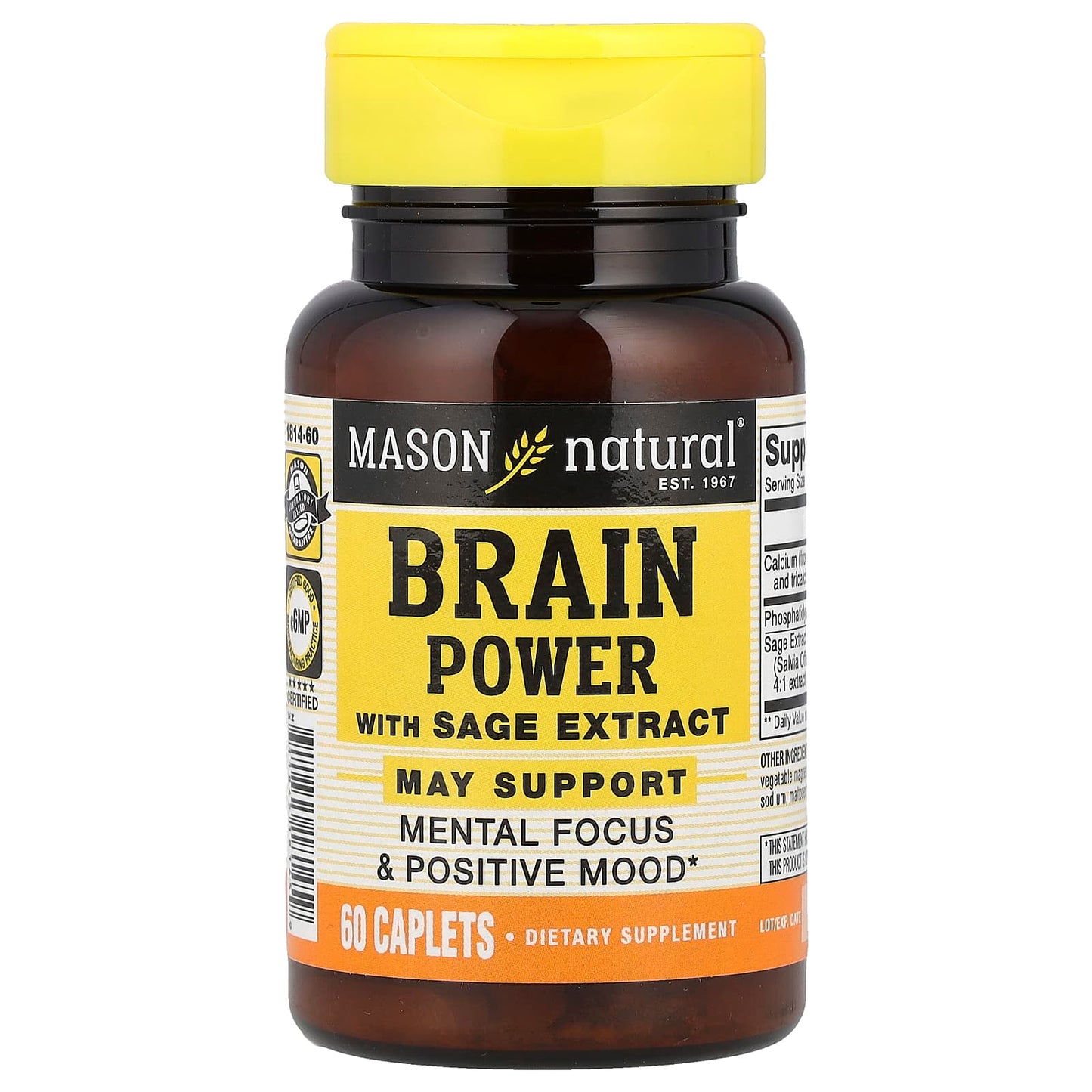 Mason Natural, Brain Power with Sage Extract, 60 Caplets - Image 1