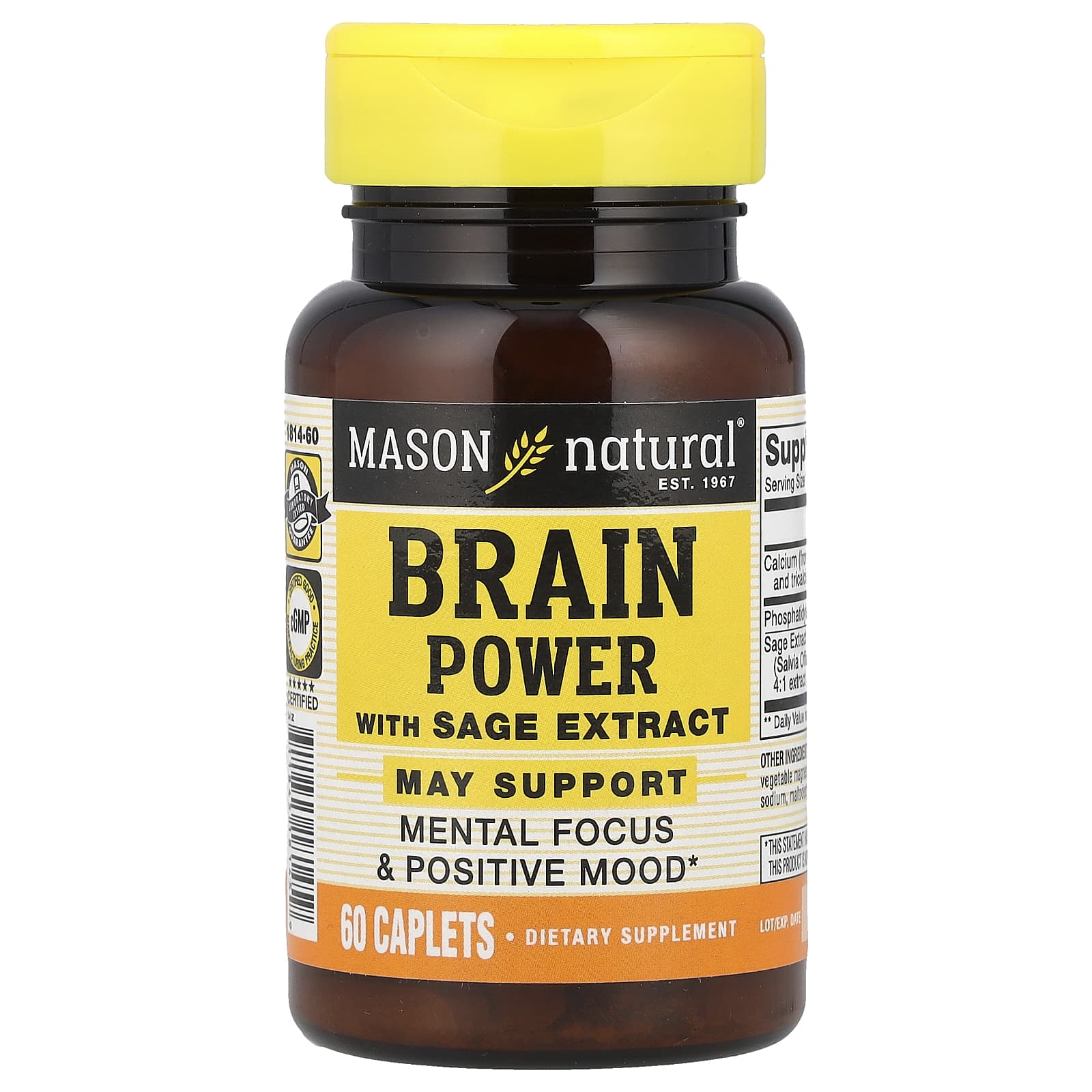 Mason Natural, Brain Power with Sage Extract, 60 Caplets - Image 1