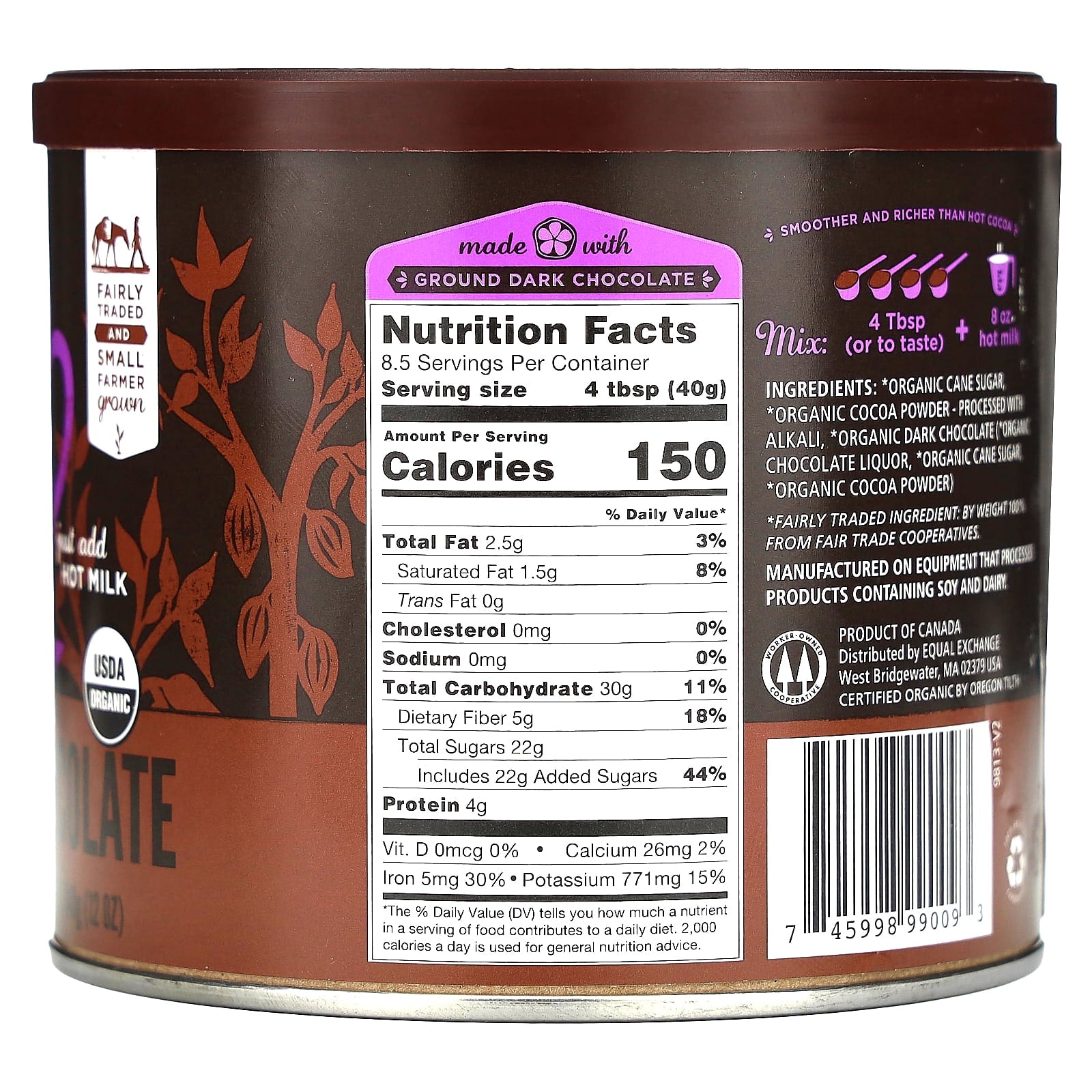 Decadent Organic Dark Hot Chocolate by Equal Exchange, 12 oz - Image 2