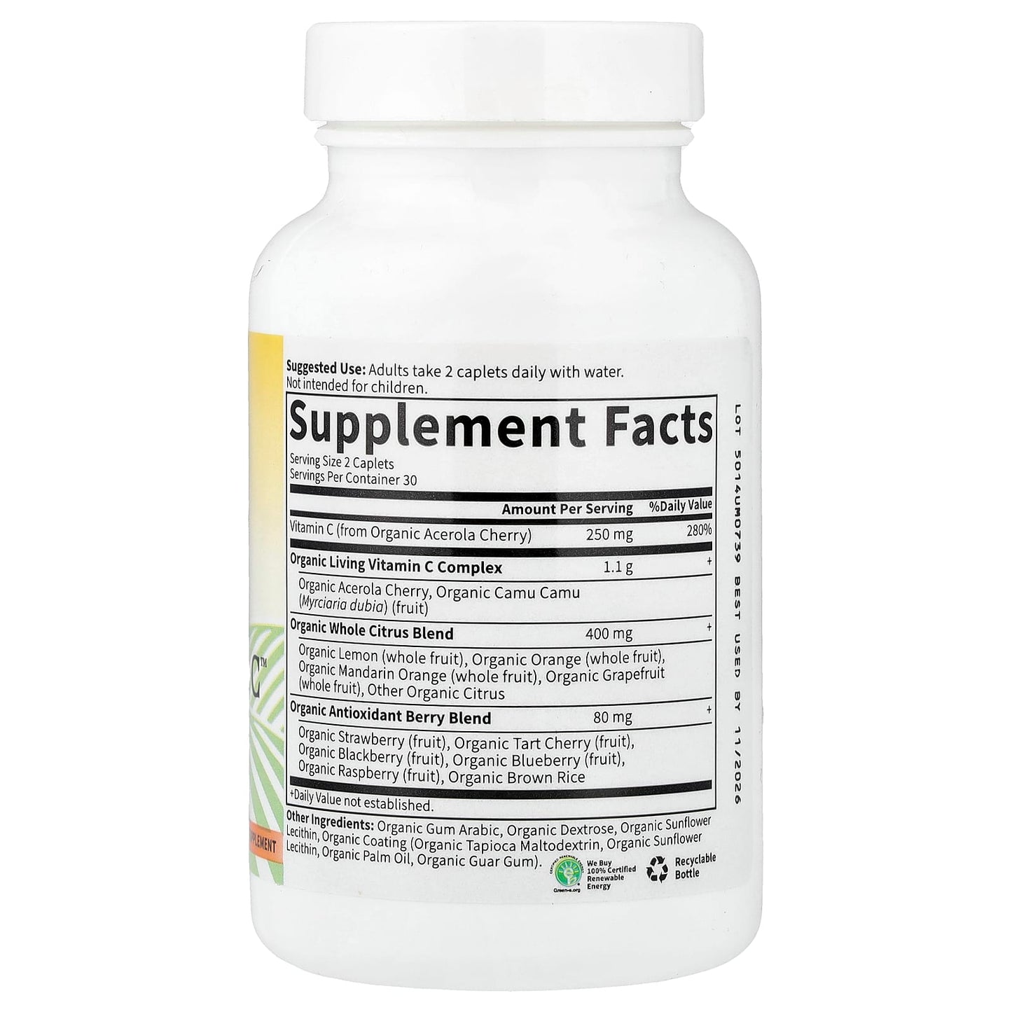 Organic Vitamin C Supplement by Garden of Life - 60 Caplets - Image 2