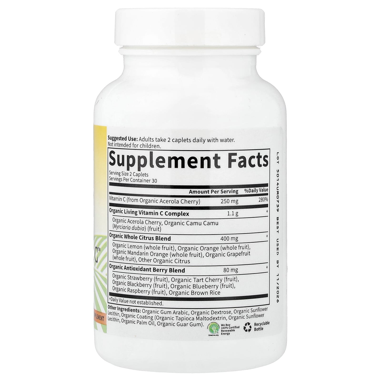 Organic Vitamin C Supplement by Garden of Life - 60 Caplets - Image 2