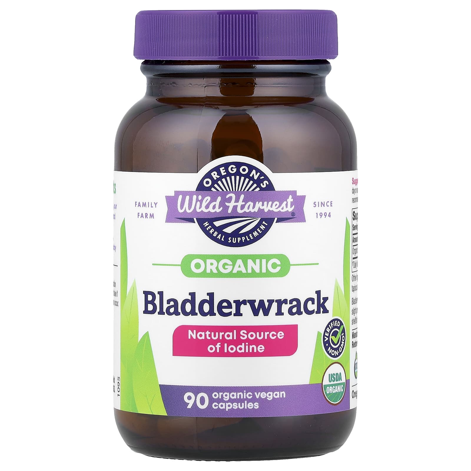 Oregon's Wild Harvest, Organic Bladderwrack, 600 mg, 90 Organic Vegan Capsules - Image 1