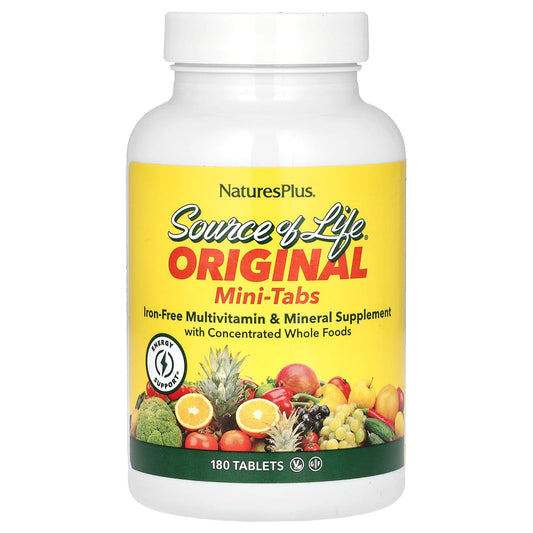 NaturesPlus, Source of Life, Original Mini-Tabs, Multivitamin & Mineral Supplement with Concentrated Whole Foods, Iron-Free, 180 Tablets - Image 1