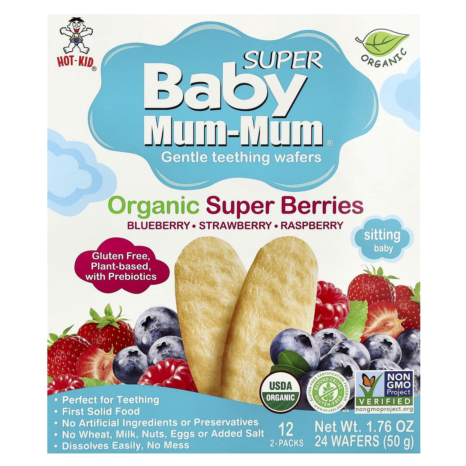 <strong>Hot Kid</strong> Baby Mum-Mum Gentle Teething Wafers | Organic Super Berries | 12 Packs - Image 1