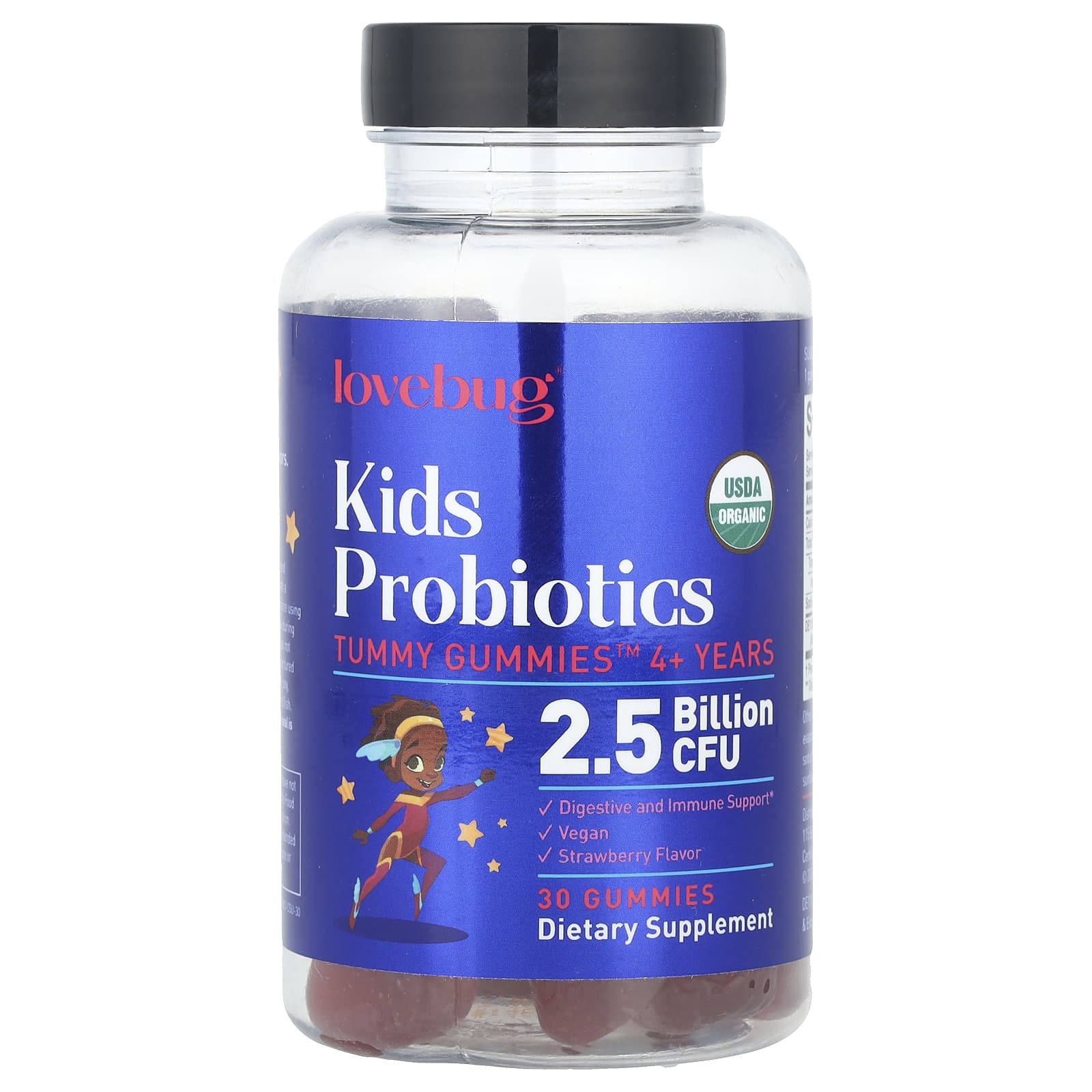 LoveBug Probiotics, Kids Probiotics, Tummy Gummies™, 4+ Years, Strawberry, 2.5 Billion CFU, 30 Gummies - Image 1