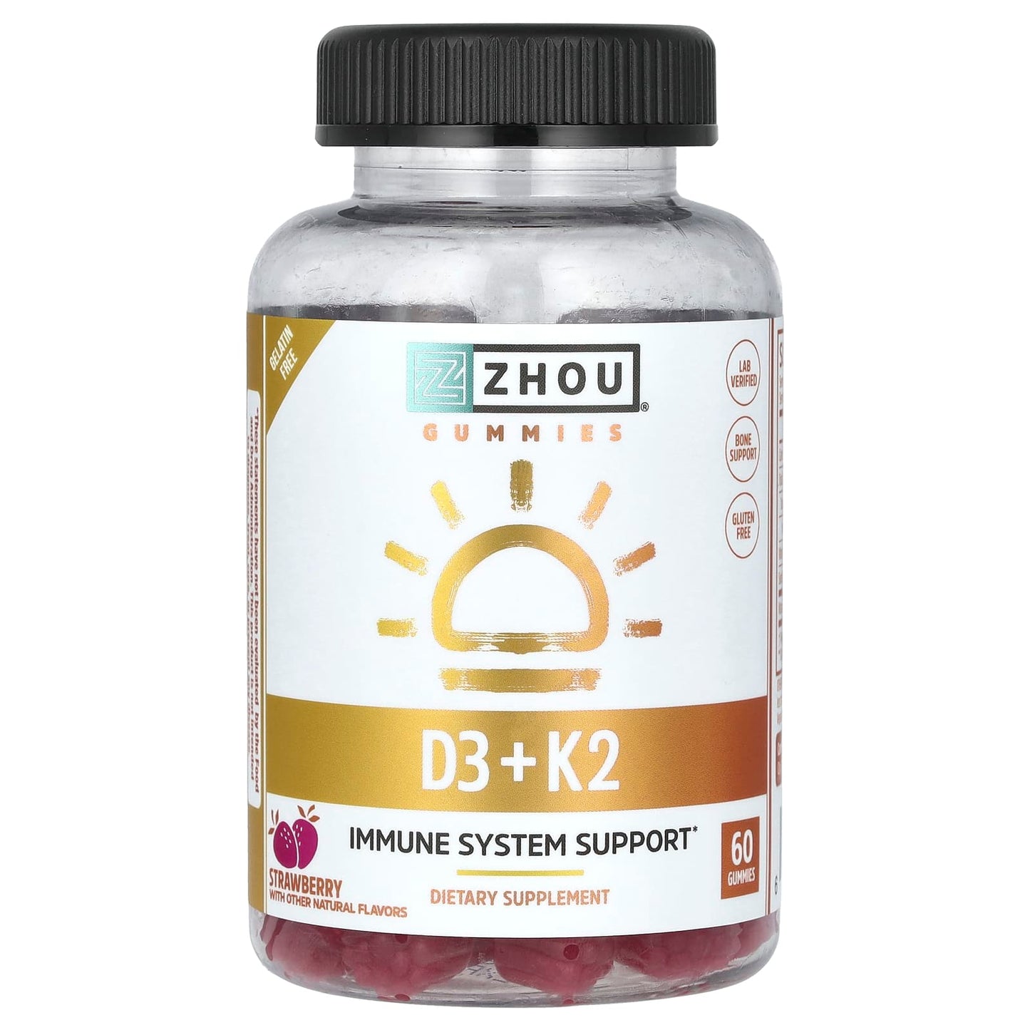 Zhou Nutrition, D3 + K2 Gummies, Strawberry, 60 Gummies - Image 1