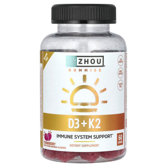 Zhou Nutrition, D3 + K2 Gummies, Strawberry, 60 Gummies - Image 1
